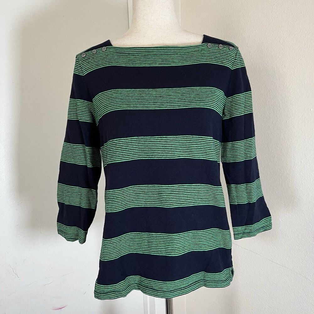 Talbots Sweater Womens L Blue Green Bracelet Sleeve Faux Button Detailing